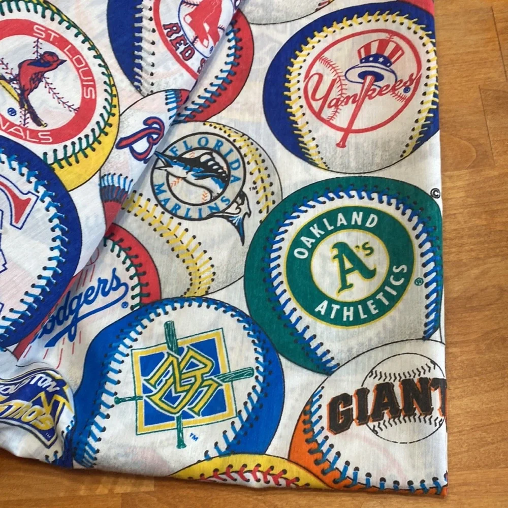 Vintage 1994 MLB Teams Baseball Logo Twin Flat Sheet Retro Upcycle